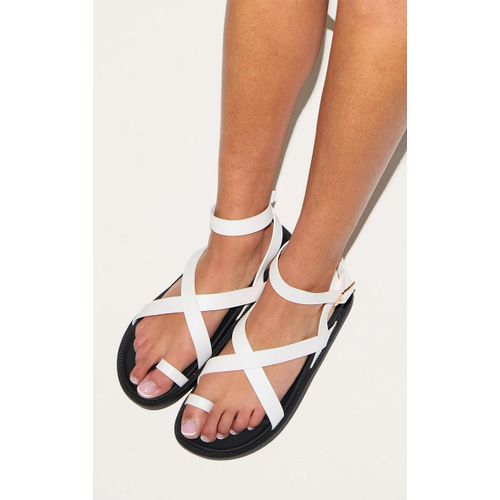 Sandales Blanches À Bride De Cheville Et Semelle Intérieure, Bout Arrondi, En Pu, Blanc - 36