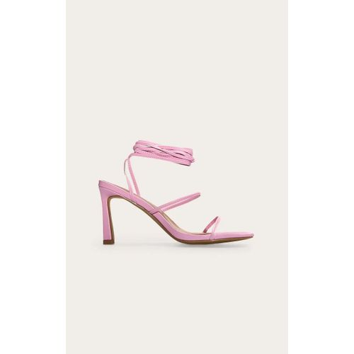 Sandales Carrées En Pu Rose À Talon Aiguille Moyen Et Brides Fines Lacées, Rose - 40