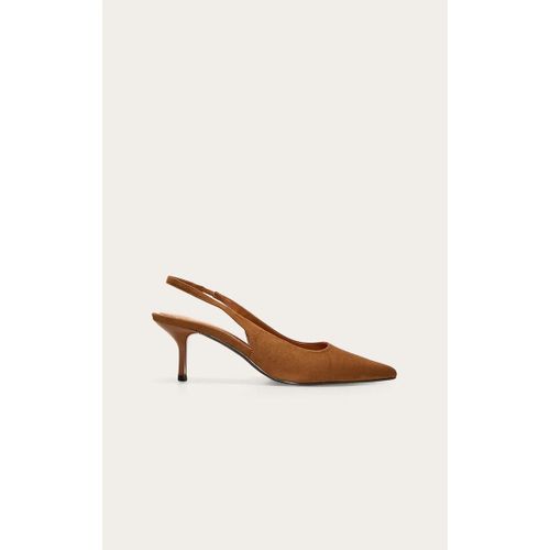 Escarpins Pointus En Suédine Marron Clair À Talon Moyen Et Bride Derrière, Marron Clair - 36