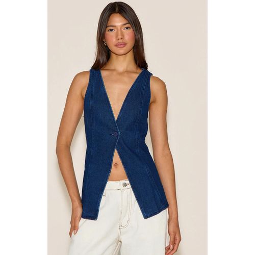 Veste Sans Manches En Denim Indigo Avec Détail De Boutons, Indigo
