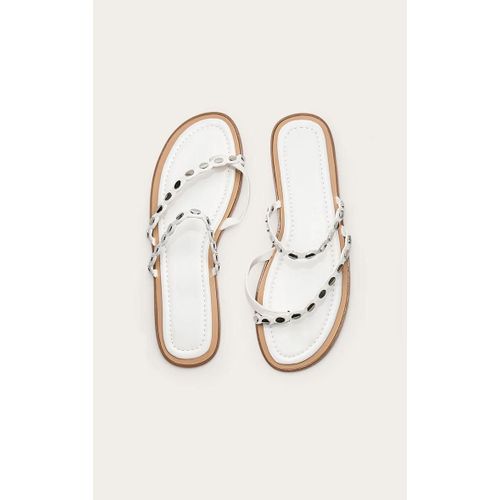 Sandales Blanches Entre Doigt Avec Quincaillerie Dorée, Blanc - 39