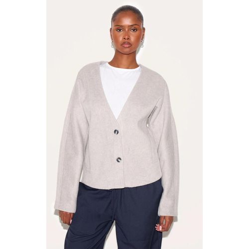Veste En Effet Laine Gris À Col En V Et Boutons, Gris