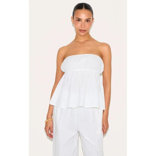 Petite Top Bustier Péplum En Effet Lin Blanc, Blanc