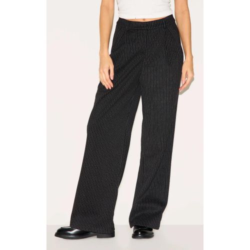 Pantalon De Tailleur En Effet Laine Noir À Fines Rayures Et Taille Mi-Haute, Noir