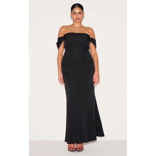 Plus Robe De Demoiselle D'honneur Noire À Col Bardot Et Détail Corset, Noir