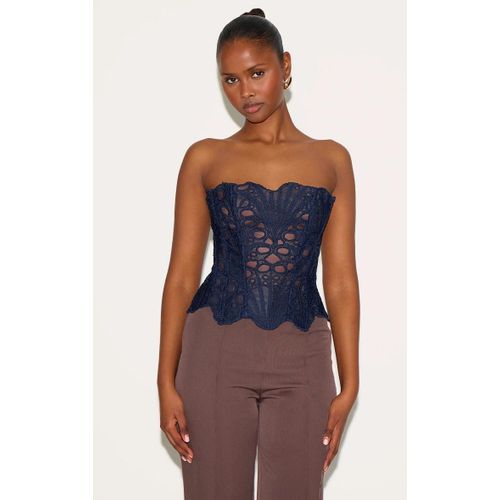 Corset En Dentelle Texturée Bleu Marine Transparente Fleurie, Bleu Marine