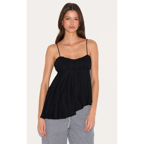 Débardeur En Effet Lin Mélangé Noir À Ourlet Bouffant Asymétrique, Noir