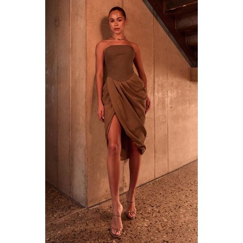 Plt Label Robe Mi-Longue Café Au Lait Sans Bretelles À Détail Corset Contrastant, Café Au Lait