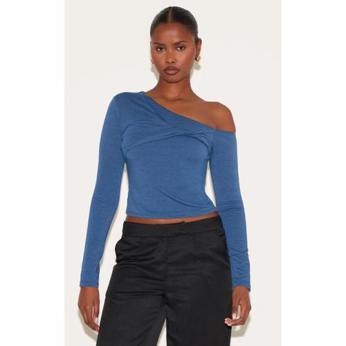 Top En Jersey Bleu Marine À Contours Et Détail Torsadé, Bleu Marine