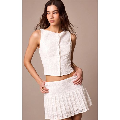 Top En Dentelle Blanche À Col Bateau Et Boutons, Blanc