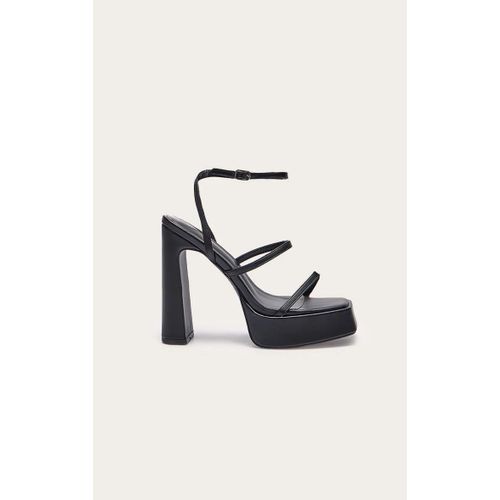 Sandales Carrées En Pu Noir À Talon Et Plateforme, Noir - 40