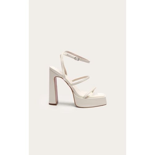 Sandales Carrées En Pu Crème À Talon Et Plateforme, Crème - 39