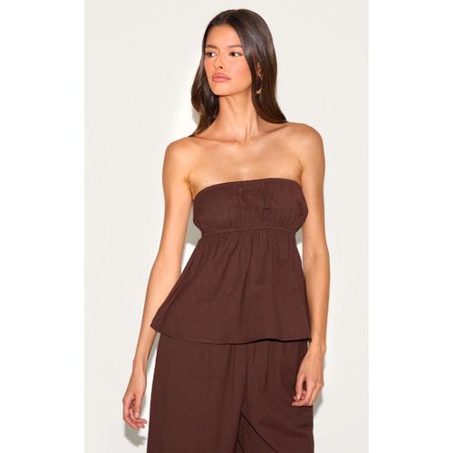 Top Bustier En Effet Lin Péplum Marron, Marron