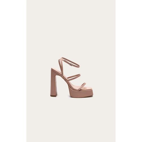 Sandales Carrées En Pu Nude À Talon Et Plateforme, Nude - 37