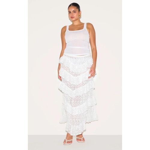 Jupe Mi-Longue Ample Superposition Dentelle Premium Blanche Grande Taille, Blanc
