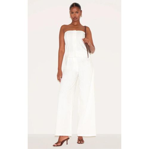 Combinaison Bustier De Tailleur Large En Effet Lin Mélangé Blanc, Blanc