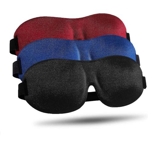 Lot De 3 Masques De Sommeil, Masque Pour Les Yeux 100 % Occultant Profilé 3d Amélioré Pour Dormir Avec Sangle Réglable, Bandeau De Nuit Confortable Et Doux Pour Les Femmes Hommes, Noir Bleu Rouge 