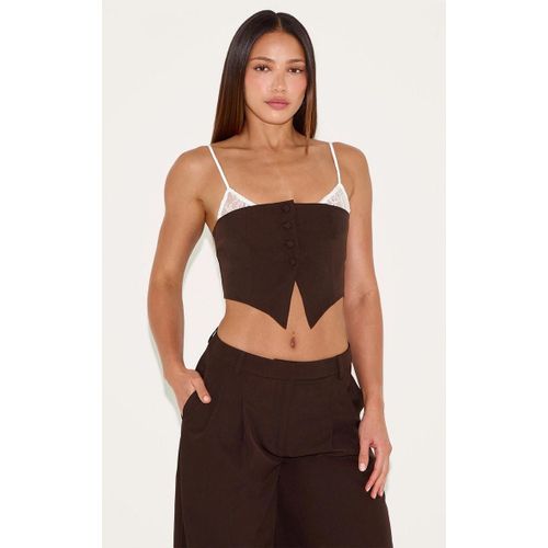 Tall Top De Tailleur Chocolat À Partie En Dentelle Et Détail Bustier, Chocolat
