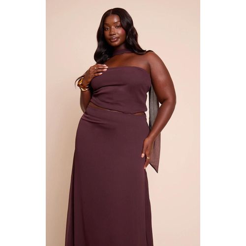 Plus Top En Mousseline De Soie Marron À Foulard, Marron