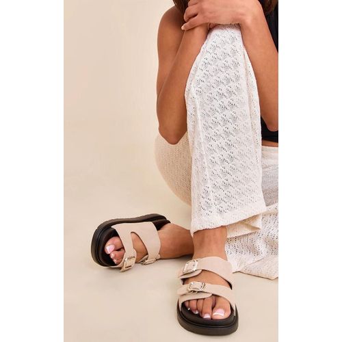Sandales À Semelle Intérieure À Double Boucle En Suédine Beige, Beige - 41