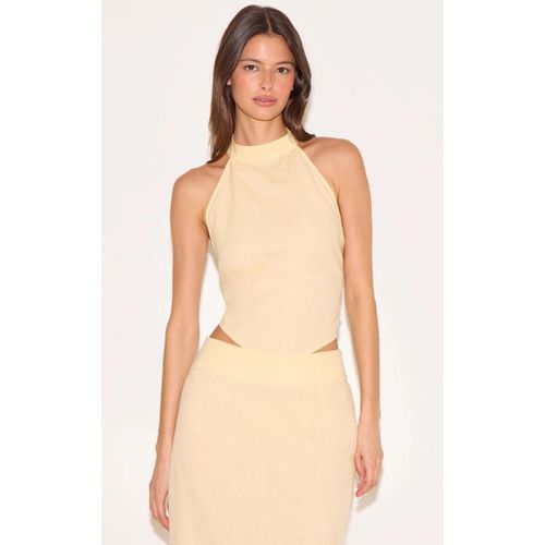 Top En Effet Lin Jaune Beurre À Dos Nu, Jaune Beurre