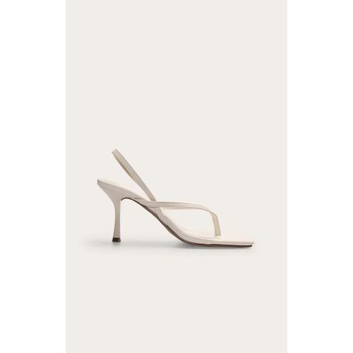 Sandales À Talons Moyens Crème À Brides Arrière Et Entre-Doigt Pu À Bout Carré, Crème - 41