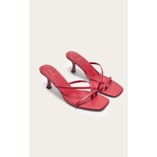 Mules Style Tongs Carrées En Pu Rouge À Talon Aiguille Moyen Et Brides, Rouge - 37