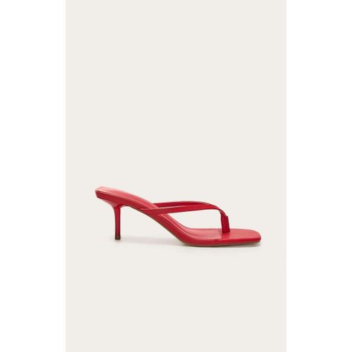 Mules Style Tongs Carrées En Pu Rouge À Talon Moyen Aiguille, Rouge - 37