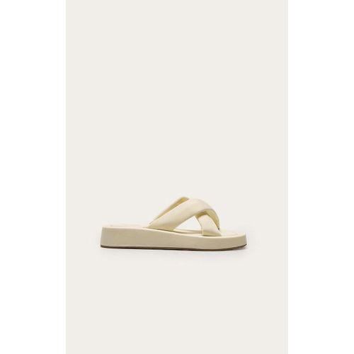 Sandales Carrées En Lycra Stretch Crème À Brides Croisées, Crème - 41