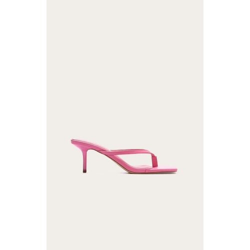 Mules Style Tongs Carrées En Pu Rose À Talon Moyen Aiguille, Rose - 41