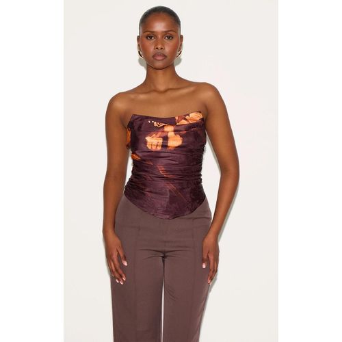 Corset Satiné Imprimé Marron Froncé, Marron