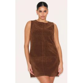 Plus Robe droite en suédine chocolat profond sans manches à