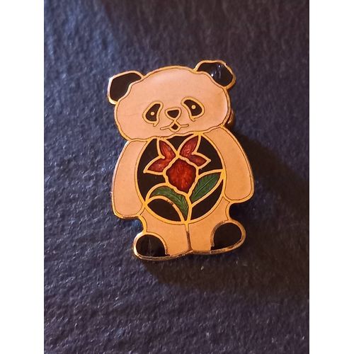 Broche Vintage Panda Fleur Émaillé