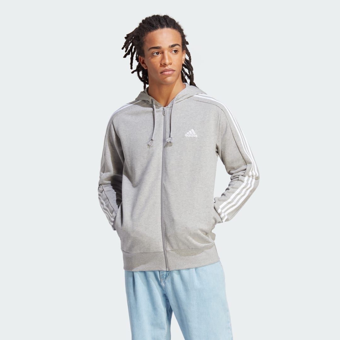 Veste À Capuche Zippée 3 Bandes Essentials Adidas - Medium Grey Heather / White - M