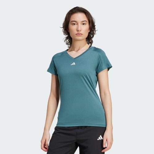 T-Shirt Col En V Logo Minimaliste Aeroready Train Essentials Adidas - Preloved Teal / White - Xs