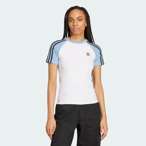T-Shirt Slim Manches Raglan 3 Bandes Adicolor Adidas - White / Ash Blue - S