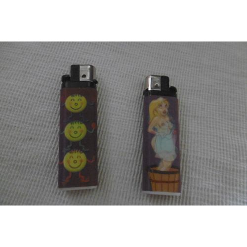 Briquet À Gaz À Molette Rechargeable Avec Animation Lot De 2 : Femme Qui Se Déshabille Et Smiley Farbel