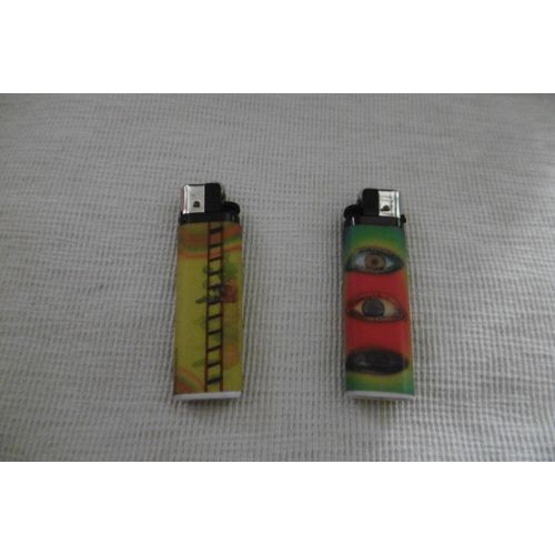 Briquet Gaz À Molette Rechargeable Avec Animation " Oeil Et Grenouille " Lot De 2