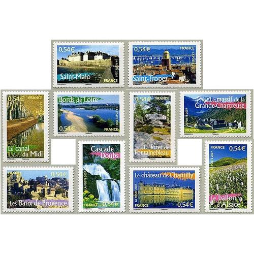 France 2007, Très Belle Série Complète Neuve** Luxe Timbres Yvert 4014 À 4023 La France À Voir, Portraits De Régions, Canal Du Midi, Baux De Provence, Les Bords De Loire, Le Chateau De Chantilly...