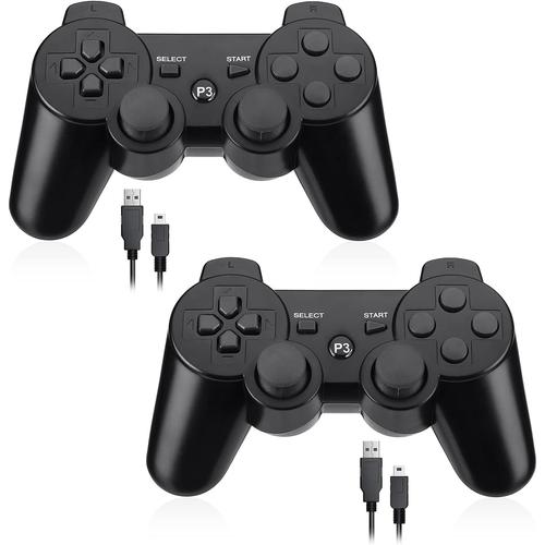 Manette 2 Pack Sans Fil Bluetooth Manette Haute Performance Pour Console De Jeu Playstation 3 Ps3 Pour Double Shock Avec Câble De Recharge