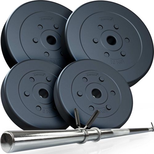 Scsports® Jeu D'haltères - 30 Kg, Poids 2 X 5 Kg & 2 X 10 Kg, En Plastique, Barre De 160 Cm, En Chrome - Musculation À Domicile