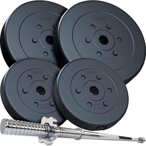 Scsports® Jeu D'haltères - 39 Kg, Poids 2 X 5/10 Kg, En Plastique, Barre De 160 Cm, En Chrome - Musculation À Domicile