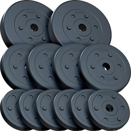 Scsports® Set Disques De Poids - 27,5 Kg, Plaques 6x1,25kg, 4x2,5kg & 2x5kg En Plastique, Silencieux, Noir - Musculation À La Maison