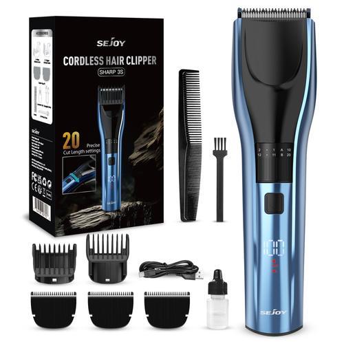 Sejoy Tondeuse Cheveux & Barbe Hommes Professionnel Sans Fil Rechargeable Avec Ecran Led, 20 Hauteurs De Coupe De 1 À 20mm, Lames En Alliage - Bleu