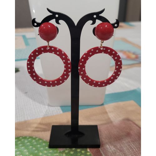 Boucles D'oreilles Rouge Pois Blancs Retro Vintage Pin'up !