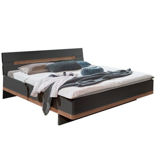 Lit Futon Girbo Couchage 180 X 200 Cm Coloris Graphite Rechampis Imitation Chêne Artisan