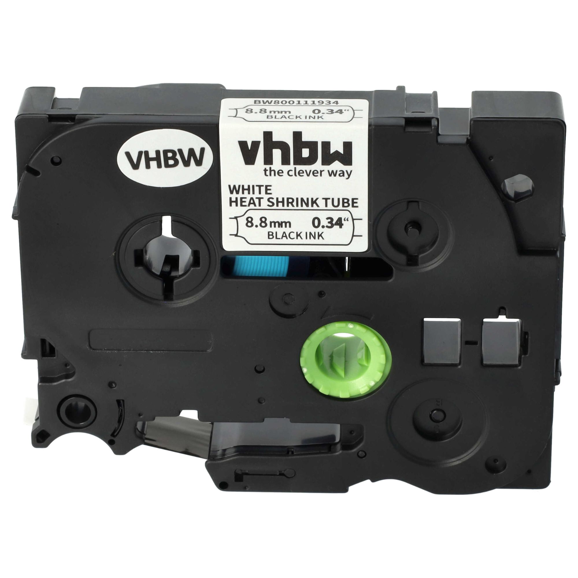 vhbw Ruban compatible avec Brother P-Touch PTH500LI, PT-P700 imprimante d'étiquettes Noir sur Blanc, cassette de gaine thermorétractable, 8,8 mm