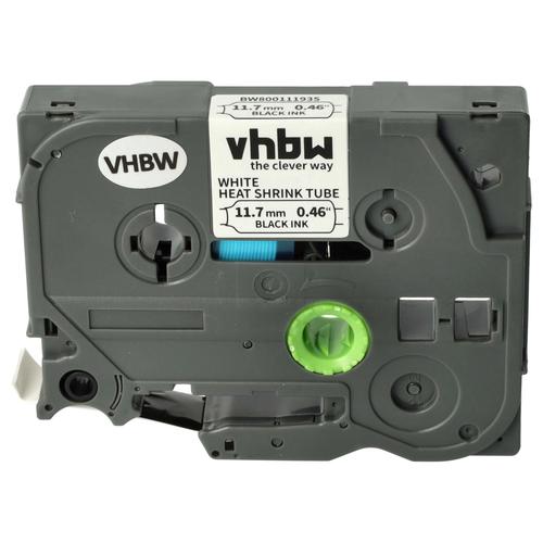 vhbw Ruban compatible avec Brother P-Touch PT-H300 imprimante d'étiquettes 11,7mm Noir sur Blanc, cassette de gaine thermorétractable, 11,7 mm