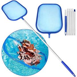 Filet de nettoyage de piscine avec perche télescopique de 120 cm, râteau en  maille pour le nettoyage des feuilles dans les spas et les piscines (bleu)