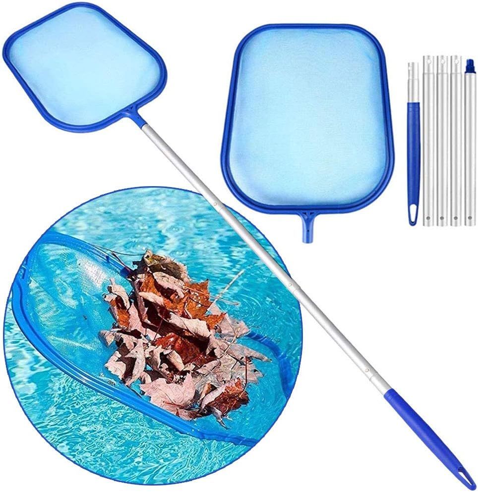 Filet de nettoyage de piscine avec perche télescopique de 120 cm, râteau en  maille pour le nettoyage des feuilles dans les spas et les piscines (bleu)